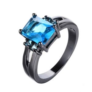 10K Black Gold Filled  Aquamarine Crystal Ring